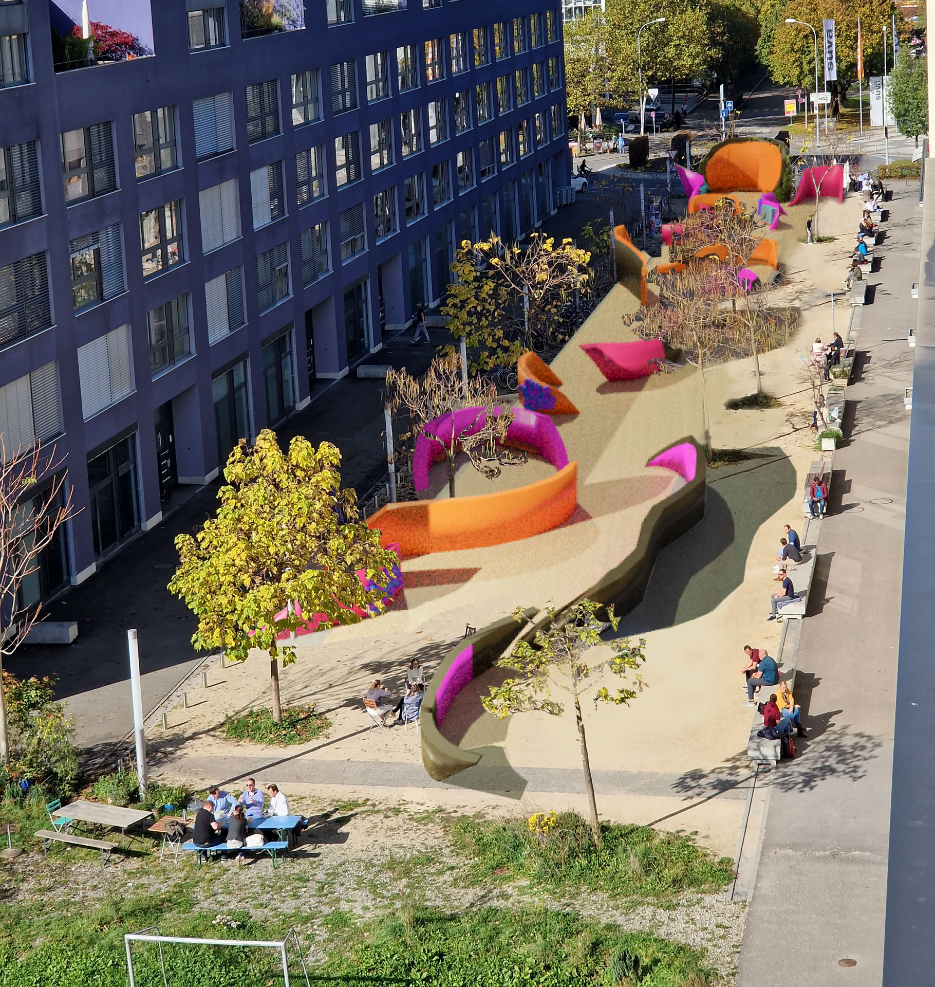 Bildcollage des umgestalteten Quartierzentrum.
